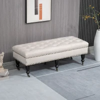 HOMCOM Mobile End of Bed Bench, Upholstered Bedroom Entryway Bench with Button-Tufted, Accent Ottoman with Nailhead Trim and Wheels, Beige(m-8)