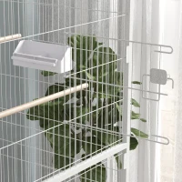 PawHut 52" Large Rolling Steel Bird Cage Bird House with Rolling Stand, Storage Shelf, Wood Perch, Food Container, Grey(m-9)