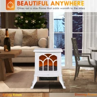 HOMCOM Electric Fireplace Heater, Freestanding Fireplace Stove with Realistic Logs and Flame Effect, 750W/1500W, White(m-7)