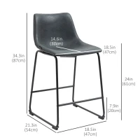 HOMCOM Counter Height Bar Stools Set of 2, Vintage PU Leather Bar Chairs, Kitchen Stool with Footrest, Black(m-3)