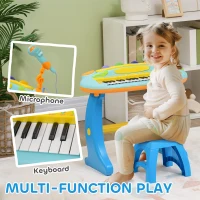 Qaba 37 Key Kids Piano Keyboard with Microphone, Stool, for 3-6 Years, Blue(m-4)