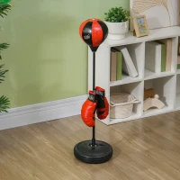 Qaba Height Adjustable Punching Bag for Kids w/ Stand & Boxing Gloves for 5-10 Years, Red(m-10)