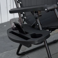 Outsunny 2 Piece Foldable Lounge Chair with Canopy Shade, Outdoor Zero Gravity Chair w/ Side Tray & Cup Holder, Reclining Lounger w/ Breathable Mesh Fabric Seat, Pillow, Black(m-9)