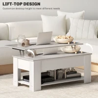 HOMCOM Lift Top Coffee Table with Hidden Storage Compartment and Open Shelf, Center Table for Living Room, White(m-4)