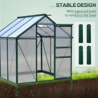 Outsunny 6' x 6' Greenhouse for Outdoors, Polycarbonate Greenhouse with Rain Gutter and Roof Vent, Aluminum Walk-in Green Houses for Outside for Patio Backyard Garden, Dark Green(m-8)