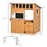 Outsunny Wooden Playhouse for Kids Outdoor with Working Door, Windows, Mailbox, Bench, Flowers Pot Holder, 48" x 42.5" x 53"(m-3)