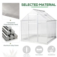 Outsunny 6' x 6' Hobby Greenhouse, Walk-in Polycarbonate Hot House Kit with Aluminum Frame, Sliding Door, Roof Vent, Silver(m-5)