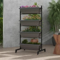 Outsunny 4-Tier Vertical Raised Garden Planter with 4 Boxes, Wheels, Outdoor Plant Stand for Vegetable Flowers, Brown(m-8)