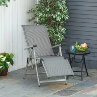 Outsunny Foldable Lounge Chair with 10-Positions Adjustable Backrest & Footrest for Deck, Backyard, Beach, Porch, Grey(m-8)