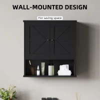 kleankin Farmhouse Bathroom Medicine Cabinet, Wall Cabinet with Barn Doors, and Adjustable Shelf for Laundry Room, Black(m-5)