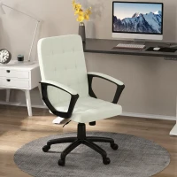 Vinsetto Mid Back Office Chair, Computer Chair for Desk, with Adjustable Height, Swivel Wheels, Arms, Cream White(m-2)