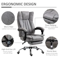 Vinsetto Microfiber Computer Chair, Executive Office Chair with Reclining Backrest Retractable Footrest Adjustable Height Grey(m-7)