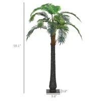 Outsunny 5' Artificial Light Up Palm Tree Lighted Tropical Fake Tree with Remote 200 Lights 3 Coconuts for Outdoor Indoor Green(m-3)
