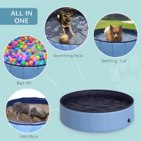 PawHut Folding Dog Pool Portable Pet Kiddie Swimming Pool, Outdoor/Indoor Puppy Bath Tub with Nonslip Bottom for Dogs & Cats,  (Φ47", Blue)(m-4)