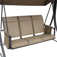 Outsunny 3 Person Porch Swing Outdoor Swing Chair with High Back Design, Side Pouches and Adjustable Canopy, Brown(m-9)