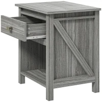 HOMCOM Bedside Table, Farmhouse Nightstand with with Drawer and Storage Shelf, Night Table for Bedroom, Grey(m-11)
