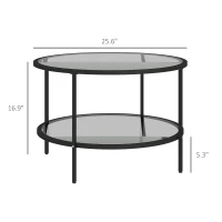 HOMCOM 2-Tier Round Side Table, Sofa End Table for Living Room, Small Accent Table with Tempered Glass Top and Steel Frame(m-3)
