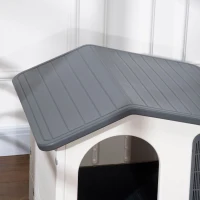 PawHut Plastic Dog House with Air Vents, Small Dog House with Door Opening, Elevated Floor, Bowl Holder, 2 Bowls, Soft Washable Cushion, for Small Sized Dogs, White(m-10)