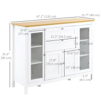 HOMCOM Buffet Cabinet Sideboard with 2 Drawers, 3 Storage Cabinets, Glass Doors and Adjustable Shelves, White(m-3)