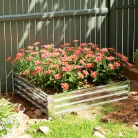 Outsunny 4' x 4' x 1' Raised Garden Bed Galvanized Steel Planter Box for Vegetables, Flowers, Herbs, Silver(m-9)