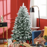HOMCOM 5 Foot Artificial Flocked Christmas Tree with Snow, Metal Stand, Hinged Xmas Tree for Home Office Holiday(m-1)