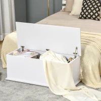 HOMCOM 39.5" Storage Chest with 2 Safety Hinges, Storage Box Organizer with Flip-Top Lid, Entryway Storage Bench, White(m-7)