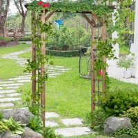 Outsunny 85" Wooden Outdoor Garden Arbour, Garden Arch Trellis for Climbing Vines  for Wedding and Ceremony - Carbonized(m-8)