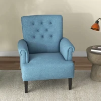 HOMCOM Armchair, Fabric Accent Chair, Modern Living Room Chair with Wood Legs and Rolled Arms for Bedroom, Blue(m-8)