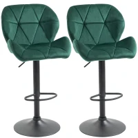 HOMCOM Bar Stool Set of 2 Fabric Adjustable Height Armless Upholstered Counter Chairs with Swivel Seat, Green(m-10)