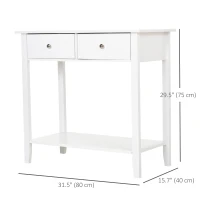 HOMCOM Console Table, Modern Entryway Table with Storage Drawers, Bottom Shelf and Wooden Legs, 31.5" Sofa Side Desk for Living Room, White(m-3)