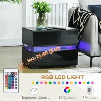 HOMCOM Modern Nightstand, Bedside Table with 2 Drawers, USB Powered RGB LED Lights, Remote for Bedroom, Black(m-4)
