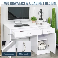 HOMCOM Computer Desk with Storage Drawers, Study Writing Table with Cabinet Adjustable Shelf for Home Office Workstation Bedroom, White(m-5)