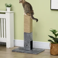 PawHut 31" Tall Cat Scratching Post for Indoor Cats with Hanging Balls, Grooming Brushes, Stable Base, Grey(m-8)