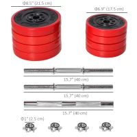 Soozier 44lbs 2-In-1 Dumbbell & Barbell Adjustable Set Strength Muscle Exercise Fitness Plate Bar Clamp Rod Home Gym Sports Area(m-3)