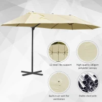 Outsunny 14ft Patio Umbrella Double-Sided Outdoor Market Extra Large Umbrella with Crank, Cross Base for Deck, Lawn, Backyard and Pool, Off-White(m-5)