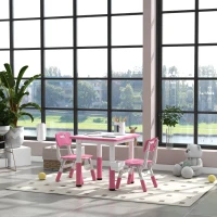 Qaba 3pc Height Adjustable Toddler Table and Chair Set with Storage, Easy to Wipe for Daycare Classroom, Pink(m-10)