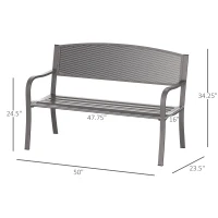 Outsunny 50" Steel Garden Bench Outdoor Patio 2-Person Park Seat Yard Furniture Loveseat Brown(m-3)