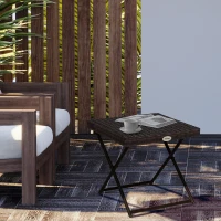 Outsunny Patio Wicker Coffee Table, Outdoor PE Rattan Garden Folding Side Table, 15.75"x15.75"x15.75", Brown(m-1)