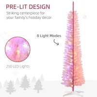 HOMCOM 7' Prelit Christmas Trees, Pencil Artificial Christmas Tree with Colorful Surface Branches, Colorful LED Lights, Pink(m-6)