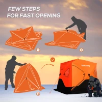 Outsunny 4 Person Ice Fishing Shelter Insulated Waterproof Portable Pop Up Ice Fishing Tent with 2 Doors for Outdoor Fishing, Orange(m-5)