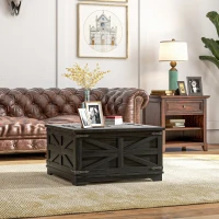 HOMCOM Farmhouse Coffee Table, Square Center Table with Flip-top Lids, Hidden Storage Compartment, Distressed Black(m-10)
