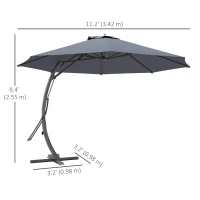 Outsunny 11FT Patio Umbrella, Cantilever Umbrella with 8 Ribs, 360° Rotation, Easy Adjustment for Garden, Deck, UPF 50+, Grey(m-3)