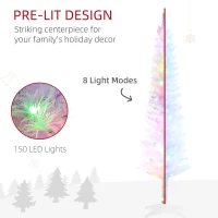 HOMCOM 5' Prelit Christmas Tree, Pencil Artificial Christmas Tree with Colorful Surface Branches, Colorful LED Lights, White(m-6)