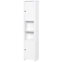 HOMCOM Tall Bathroom Storage Cabinet, Freestanding Linen Tower with 2-Tier Shelf and 2 Cabinets, Narrow Side Floor Organizer, White(m-11)