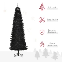 HOMCOM 7 FT Artificial Christmas Tree Pencil Xmas Tree with Stand, 818 Tips, Holiday Home Indoor Decoration for Party, Black(m-4)