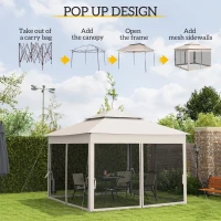 Outsunny 11' x 11' Pop Up Canopy 2-Tier Soft Top Shelter Event Tent w/ Netting Carry Bag for Patio Backyard Garden, Cream White(m-4)