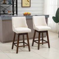 HOMCOM 28" Swivel Bar Height Bar Stools Set of 2, Armless PU Leather Upholstered Barstools Chairs with Nailhead Trim and Wood Legs, Cream White(m-10)