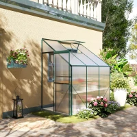 Outsunny 6' x 4' x 7' Hobby Greenhouse, Walk-in Lean-To Polycarbonate Hot House Kit with Aluminum Frame, Sliding Door, Roof Vent, Green(m-2)