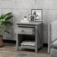 HOMCOM Bedside Table, Farmhouse Nightstand with with Drawer and Storage Shelf, Night Table for Bedroom, Grey(m-9)