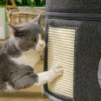 PawHut 2-Story Cat Condo Barrel Tree with Top Perch, 2 Hideaways, Scratching Board, Removable Cushions, Toy Balls, Dark Grey(m-9)